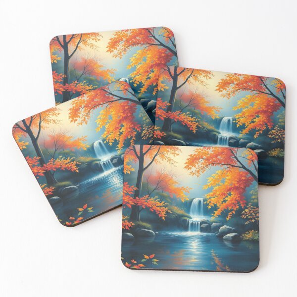 Item preview, Golden Autumn Serenity – Impressionist Waterfall Art designed and sold by FotoworldEdel.