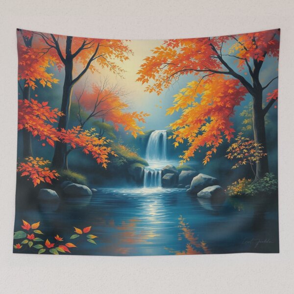 Item preview, Golden Autumn Serenity – Impressionist Waterfall Art designed and sold by FotoworldEdel.