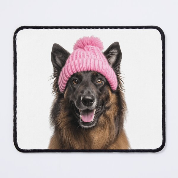 Item preview, Cozy Belgian Tervuren dog Wearing Pink Winter Hat Trendy Animal Fashion Artwork designed and sold by LazyOwlStore.
