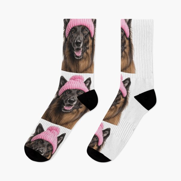 Item preview, Cozy Belgian Tervuren dog Wearing Pink Winter Hat Trendy Animal Fashion Artwork designed and sold by LazyOwlStore.