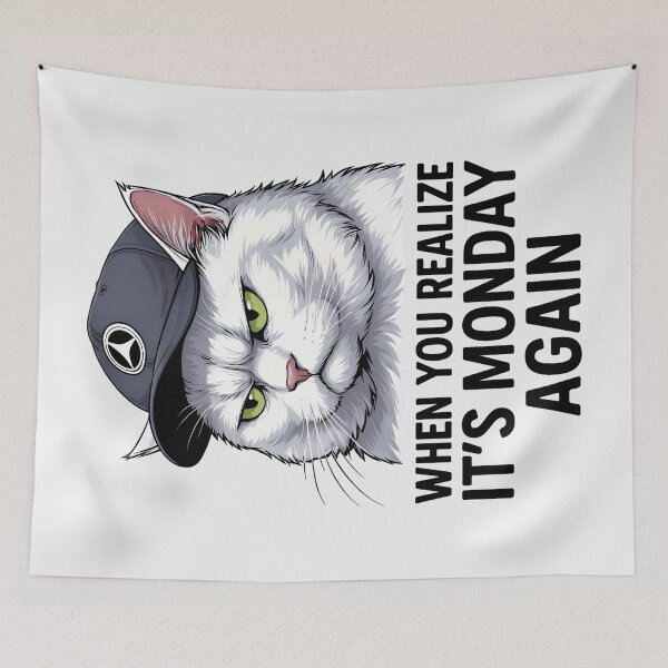 Item preview, Grumpy Monday White Cat: Hilarious "When You Realize It's Monday Again" - Attitude Cat designed and sold by QuirkySpark.