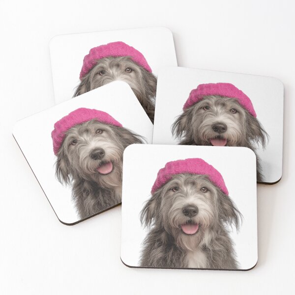 Item preview, Cozy Bergamasco Sheepdog Wearing Pink Winter Hat Trendy Animal Fashion Artwork designed and sold by LazyOwlStore.