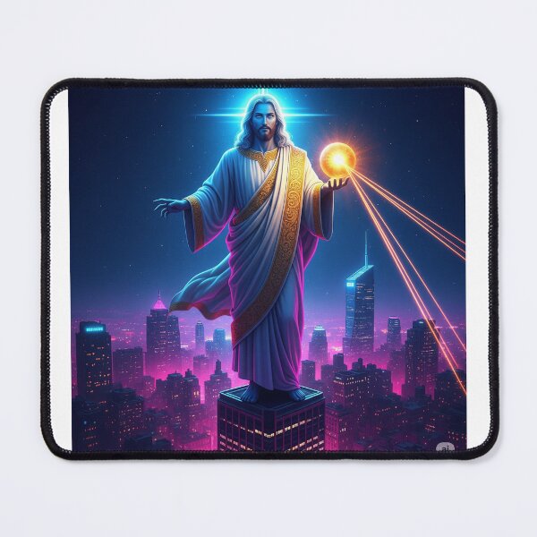 Item preview, "Mystical Jesus in a Futuristic City - The Dazzling Spiritual State of the New Age" designed and sold by AlVisionaryArt.