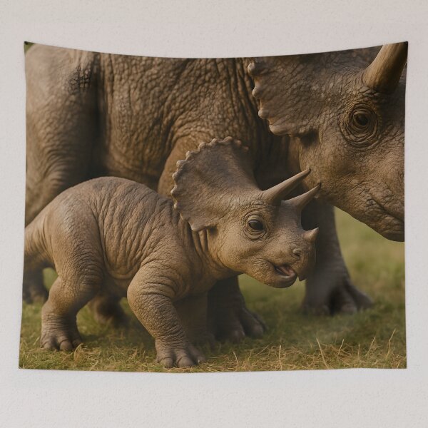 Item preview, Baby Triceratops and Mother Dinosaur on Grass designed and sold by SassyArtistry.
