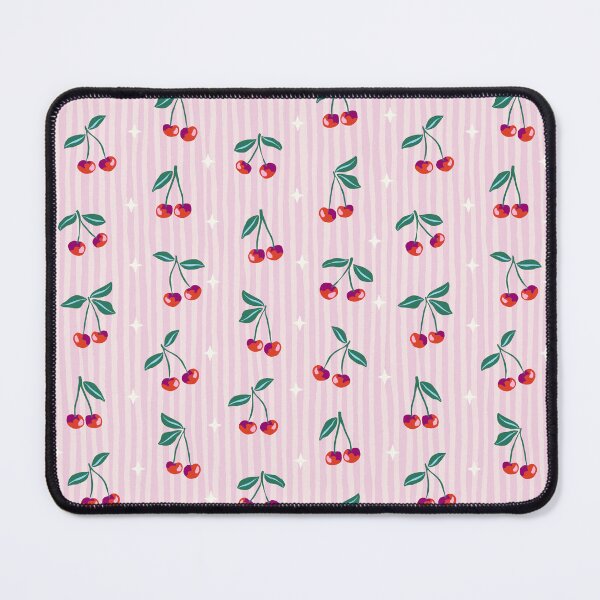 Item preview, Red retro cherries on pink stripes designed and sold by Helen Bowler Designs.