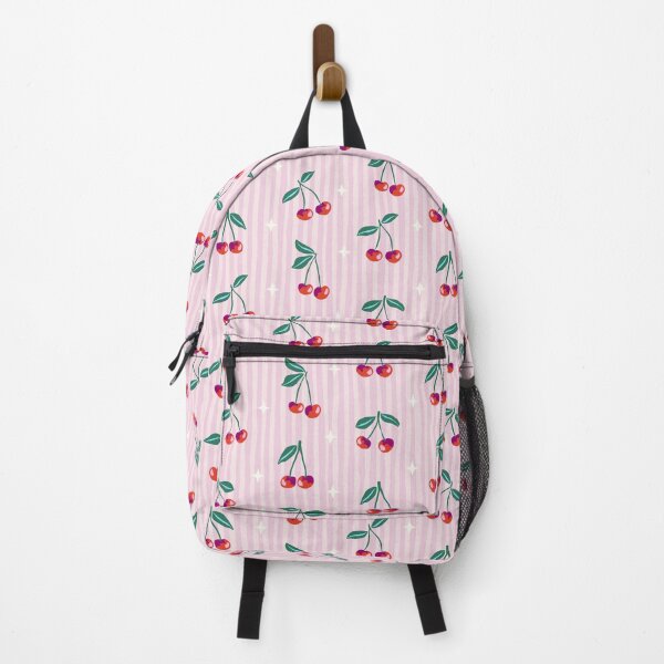 Item preview, Red retro cherries on pink stripes designed and sold by Helen Bowler Designs.