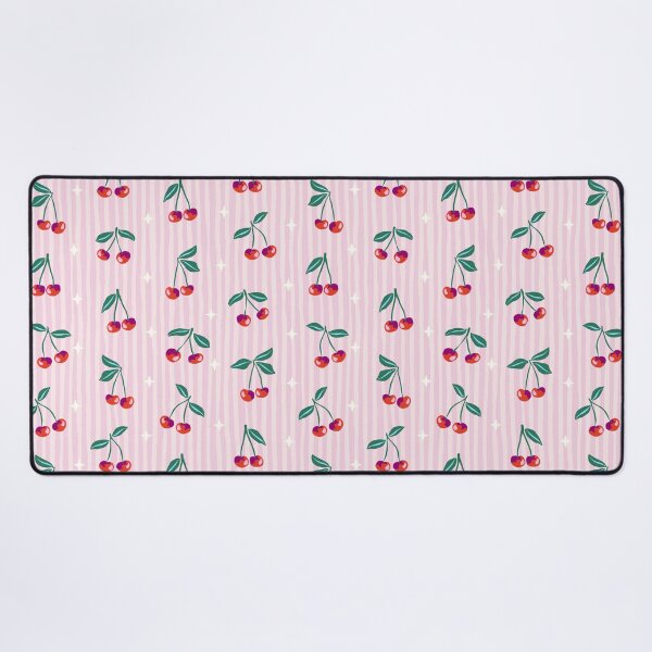 Item preview, Red retro cherries on pink stripes designed and sold by Helen Bowler Designs.