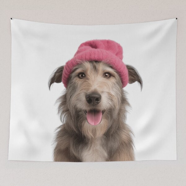 Item preview, Cozy Berger Picard dog Wearing Pink Winter Hat Trendy Animal Fashion Artwork designed and sold by LazyOwlStore.