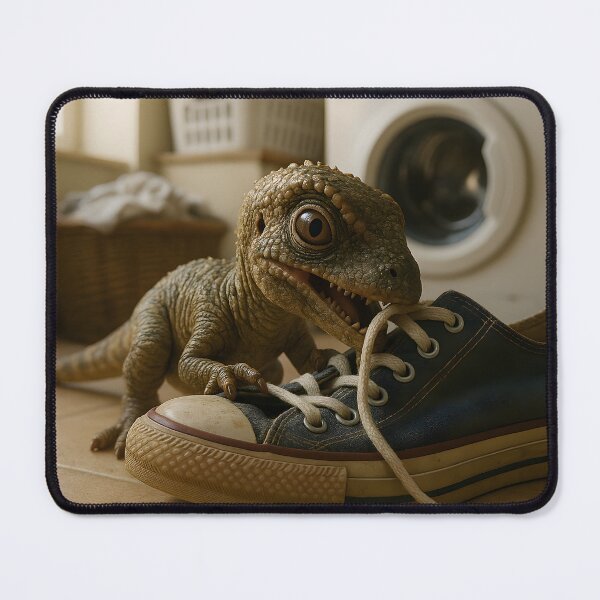 Item preview, Baby Velociraptor Playing with Shoe in Laundry Room designed and sold by SassyArtistry.