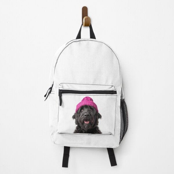 Item preview, Cozy Black Russian Terrier dog Wearing Pink Winter Hat Trendy Animal Fashion Artwork designed and sold by LazyOwlStore.