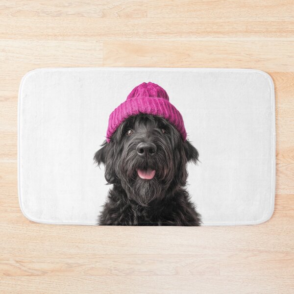 Item preview, Cozy Black Russian Terrier dog Wearing Pink Winter Hat Trendy Animal Fashion Artwork designed and sold by LazyOwlStore.
