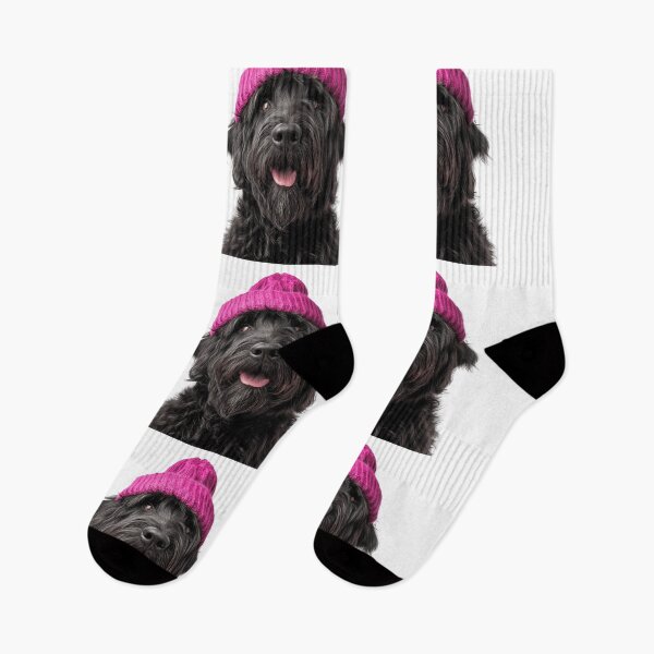 Item preview, Cozy Black Russian Terrier dog Wearing Pink Winter Hat Trendy Animal Fashion Artwork designed and sold by LazyOwlStore.