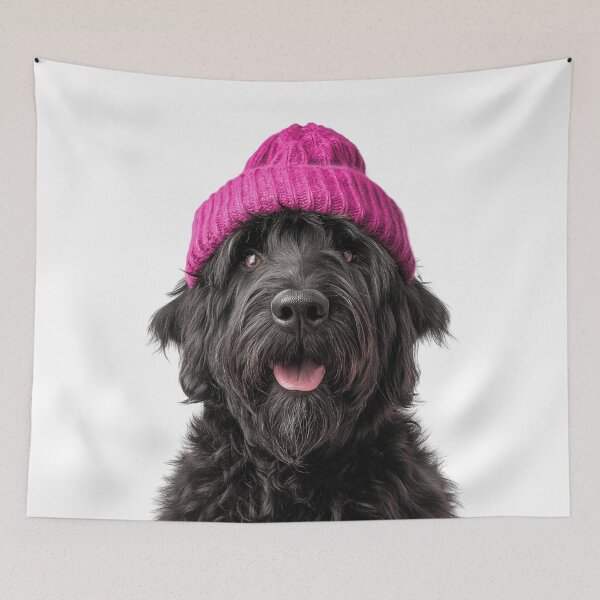 Item preview, Cozy Black Russian Terrier dog Wearing Pink Winter Hat Trendy Animal Fashion Artwork designed and sold by LazyOwlStore.
