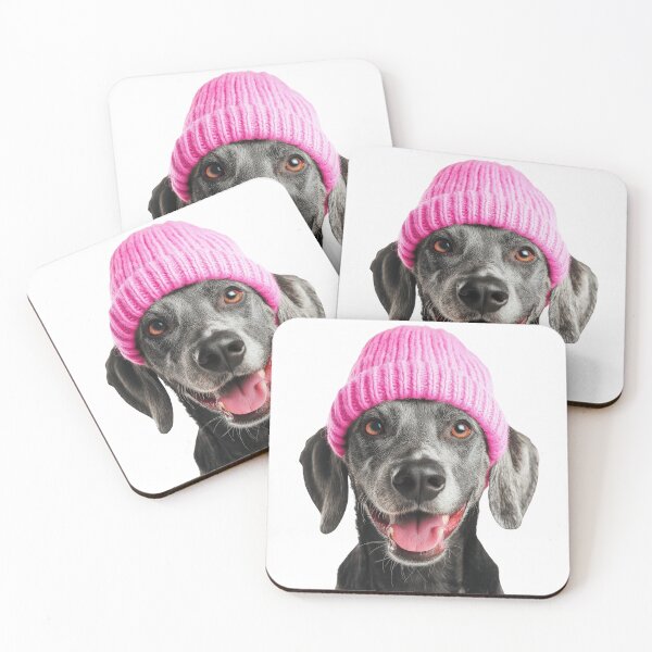 Item preview, Cozy Bluetick Coonhound dog Wearing Pink Winter Hat Trendy Animal Fashion Artwork designed and sold by LazyOwlStore.