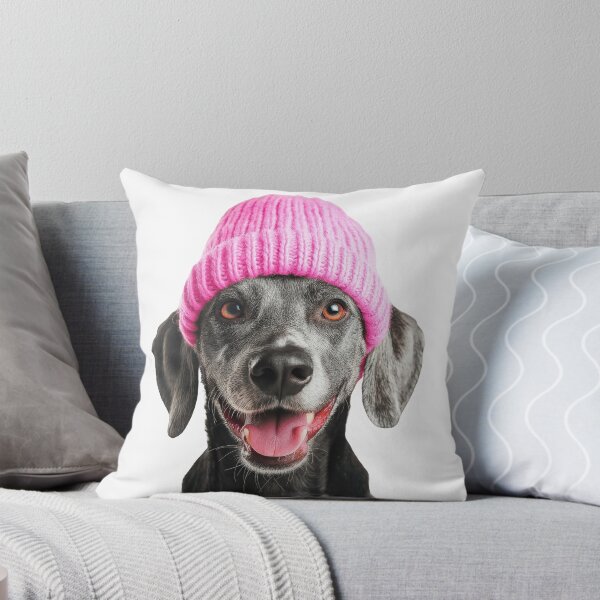 Item preview, Cozy Bluetick Coonhound dog Wearing Pink Winter Hat Trendy Animal Fashion Artwork designed and sold by LazyOwlStore.