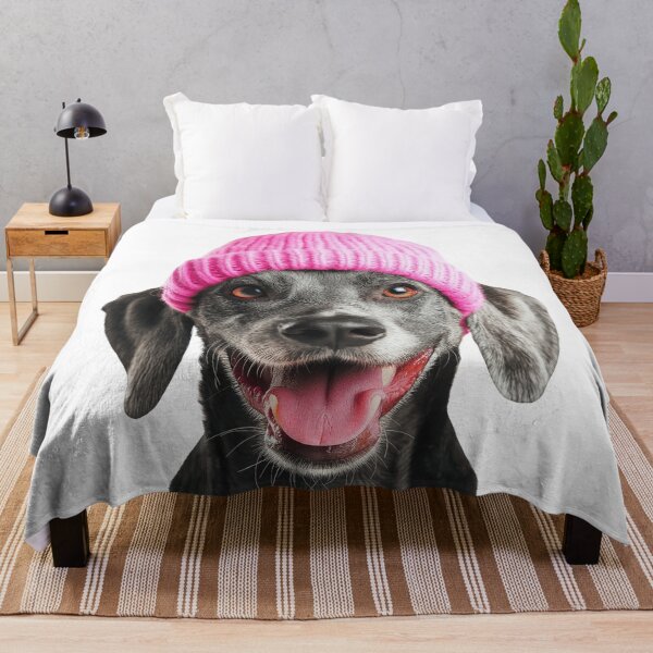 Item preview, Cozy Bluetick Coonhound dog Wearing Pink Winter Hat Trendy Animal Fashion Artwork designed and sold by LazyOwlStore.