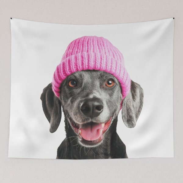 Item preview, Cozy Bluetick Coonhound dog Wearing Pink Winter Hat Trendy Animal Fashion Artwork designed and sold by LazyOwlStore.