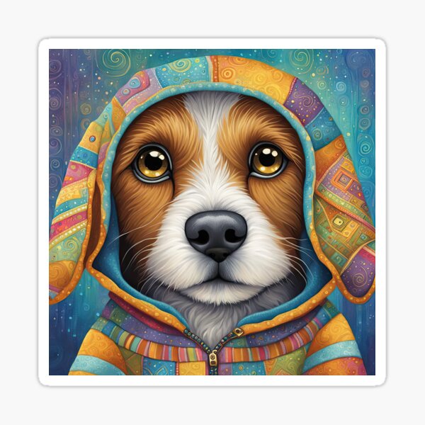 Item preview, Folk Art Puppy patchwork Hoodie designed and sold by Colin Bentham.