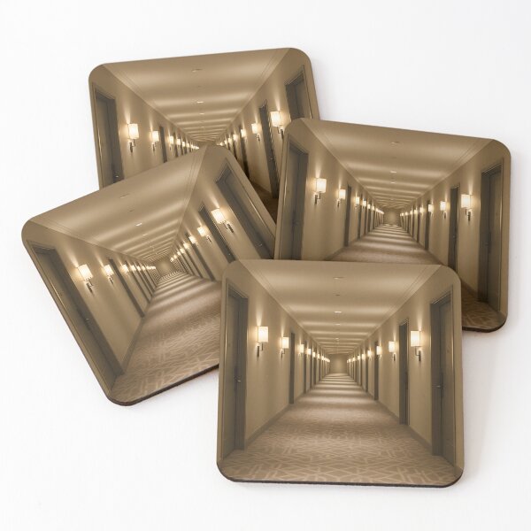 Item preview,  Empty hotel hallway with warm lights designed and sold by SassyArtistry.