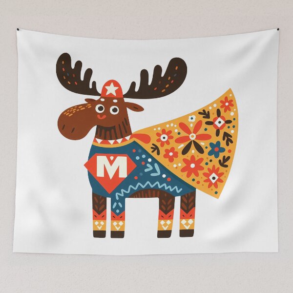 Item preview, Mighty Moose Superhero Hero - Scandinavian Folk Art by heidiannemorris © designed and sold by FOLK ART FUSION by heidiannemorris.