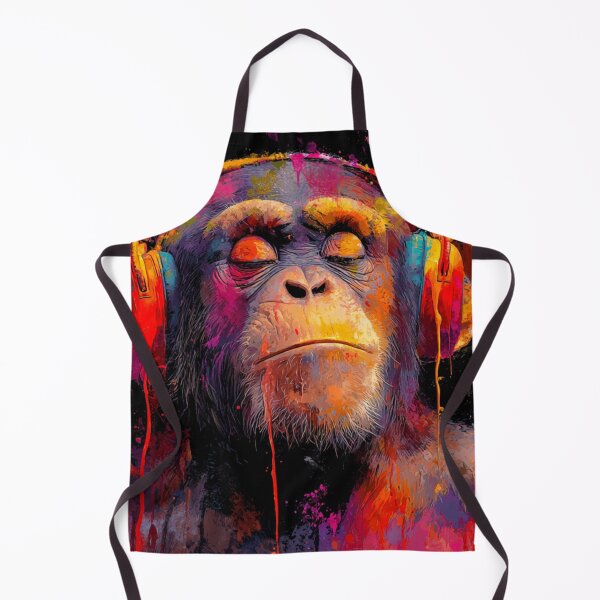 Item preview, DJ Monkey Thinker Colorful With Headphones Black Background designed and sold by GrinGalore.