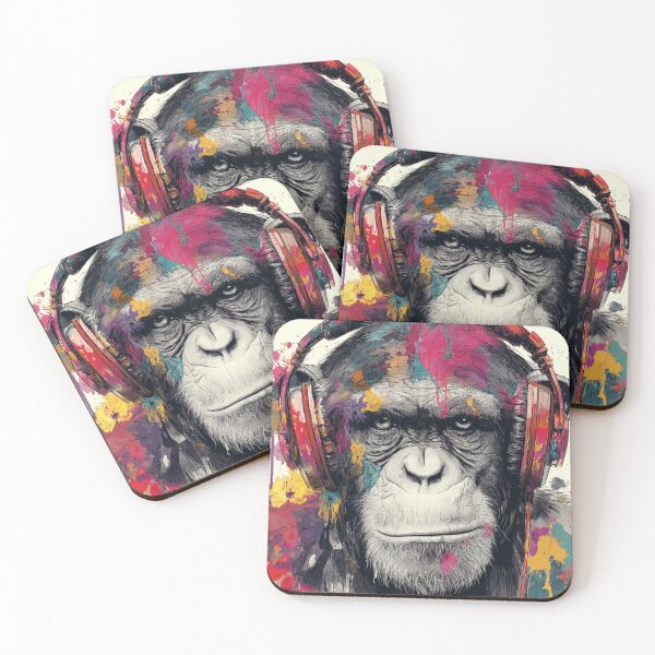 Item preview, DJ Monkey Thinker Strict Colorful With Red Headphones designed and sold by GrinGalore.