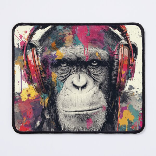 Item preview, DJ Monkey Thinker Strict Colorful With Red Headphones designed and sold by GrinGalore.