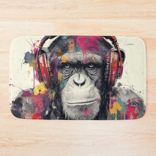 Item preview, DJ Monkey Thinker Strict Colorful With Red Headphones designed and sold by GrinGalore.