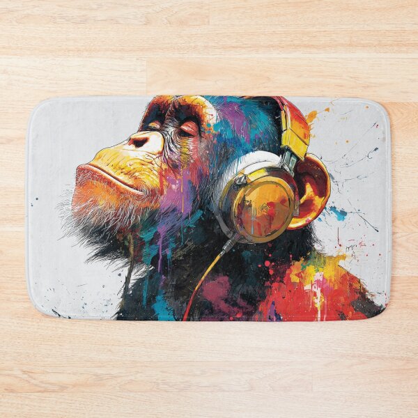 Aperçu de l'œuvre DJ Monkey Thinker Huile colorée avec écouteurs créée et vendue par GrinGalore.