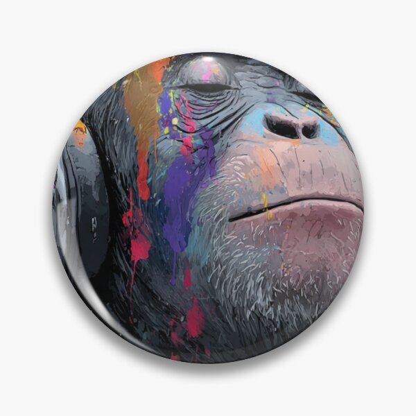 Item preview, DJ Monkey Thinker Colorful With Headphones Pink Background designed and sold by GrinGalore.