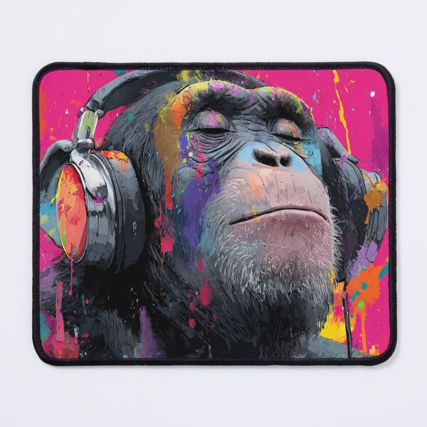 Item preview, DJ Monkey Thinker Colorful With Headphones Pink Background designed and sold by GrinGalore.