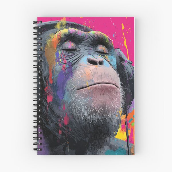 Item preview, DJ Monkey Thinker Colorful With Headphones Pink Background designed and sold by GrinGalore.