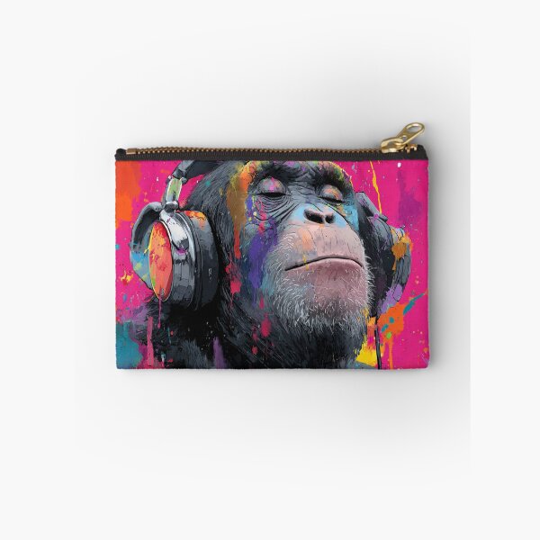 Item preview, DJ Monkey Thinker Colorful With Headphones Pink Background designed and sold by GrinGalore.