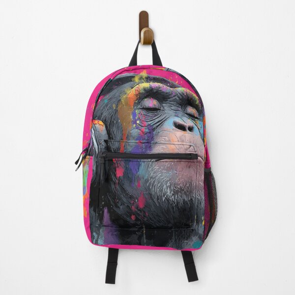 Item preview, DJ Monkey Thinker Colorful With Headphones Pink Background designed and sold by GrinGalore.