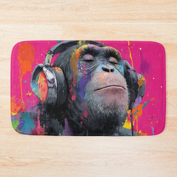 Item preview, DJ Monkey Thinker Colorful With Headphones Pink Background designed and sold by GrinGalore.