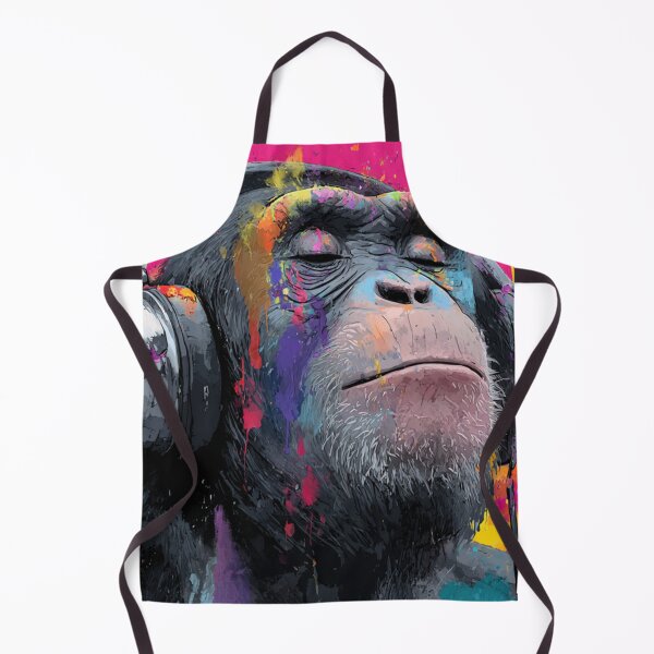 Item preview, DJ Monkey Thinker Colorful With Headphones Pink Background designed and sold by GrinGalore.
