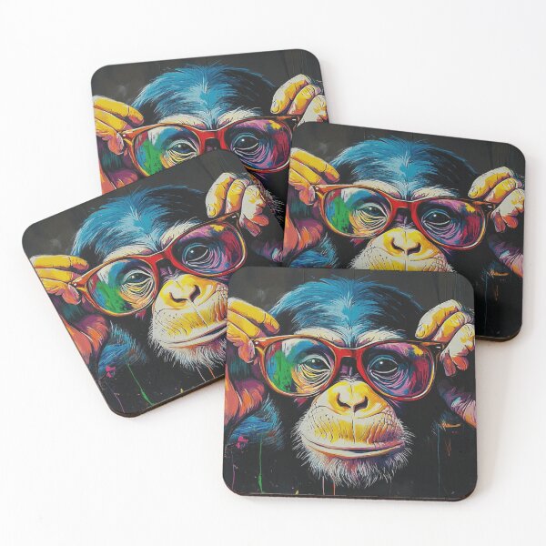 Item preview, DJ Monkey Thinker Colorful with Red Glasses designed and sold by GrinGalore.