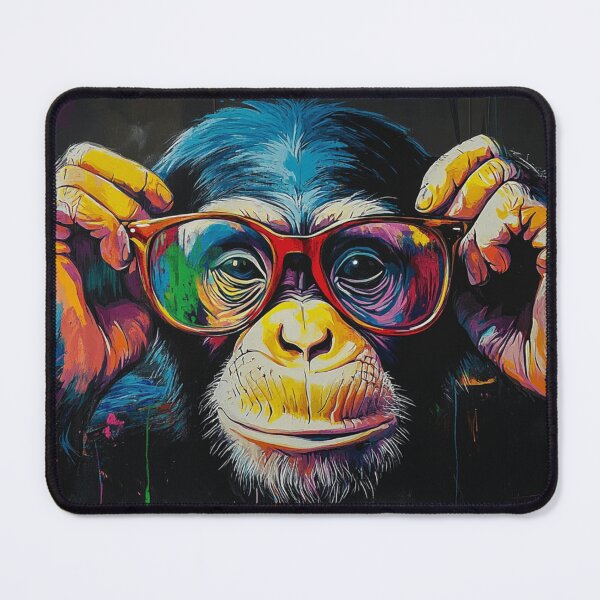 Item preview, DJ Monkey Thinker Colorful with Red Glasses designed and sold by GrinGalore.