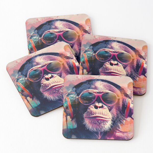 Item preview, DJ Monkey Thinker With Headphones And Glasses Pink Shades designed and sold by GrinGalore.
