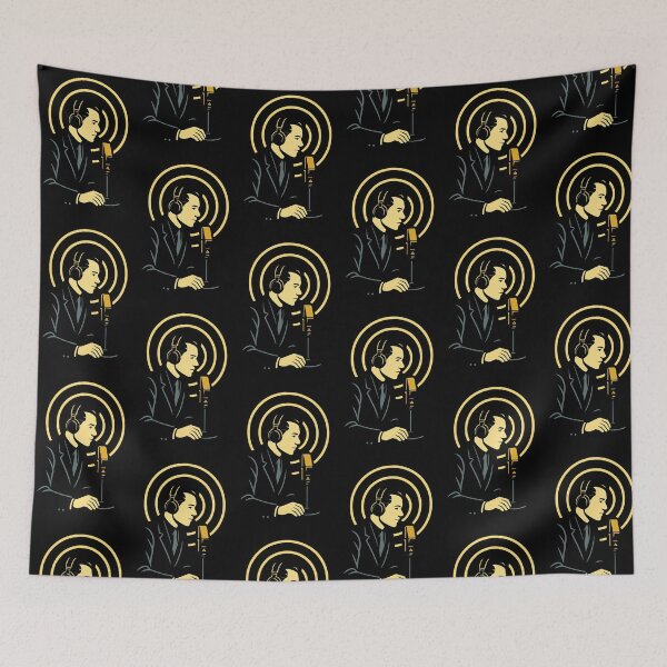 Item preview, Retro Broadcast Radio Host Illustration | Vintage Microphone & Sound Waves Art Print designed and sold by Shoot-The-Moon.