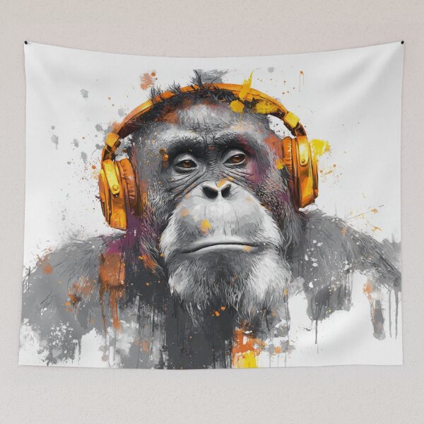 Item preview, DJ Monkey Thinker Orangutan With Gold Headphones  designed and sold by GrinGalore.