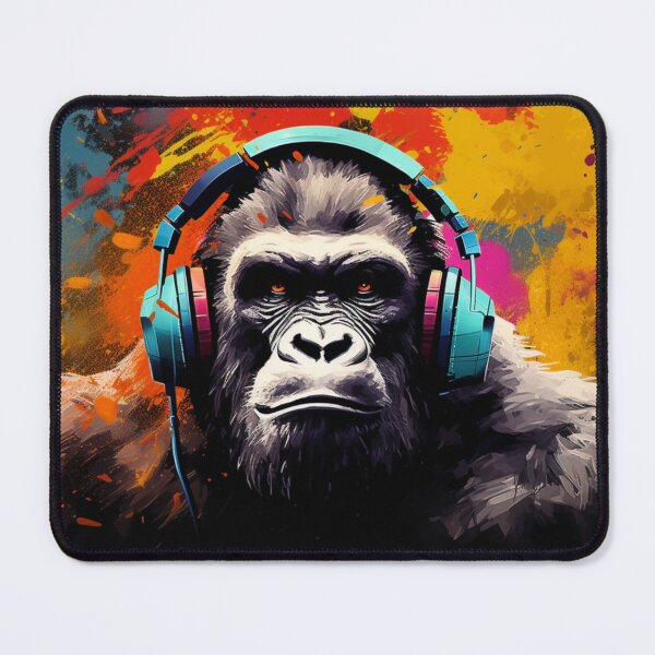 Item preview, DJ Monkey Thinker Colorful Gorilla With Blue Headphones designed and sold by GrinGalore.