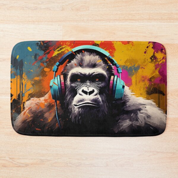Item preview, DJ Monkey Thinker Colorful Gorilla With Blue Headphones designed and sold by GrinGalore.