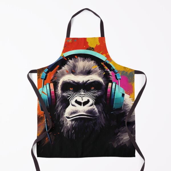 Item preview, DJ Monkey Thinker Colorful Gorilla With Blue Headphones designed and sold by GrinGalore.