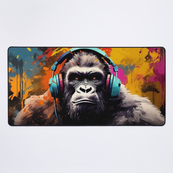 Item preview, DJ Monkey Thinker Colorful Gorilla With Blue Headphones designed and sold by GrinGalore.