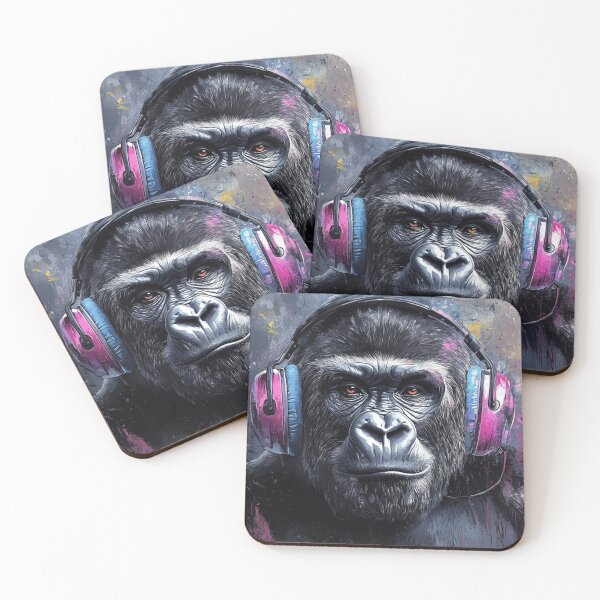 Item preview, DJ Monkey Thinker Gorilla With Violet Headphones  designed and sold by GrinGalore.
