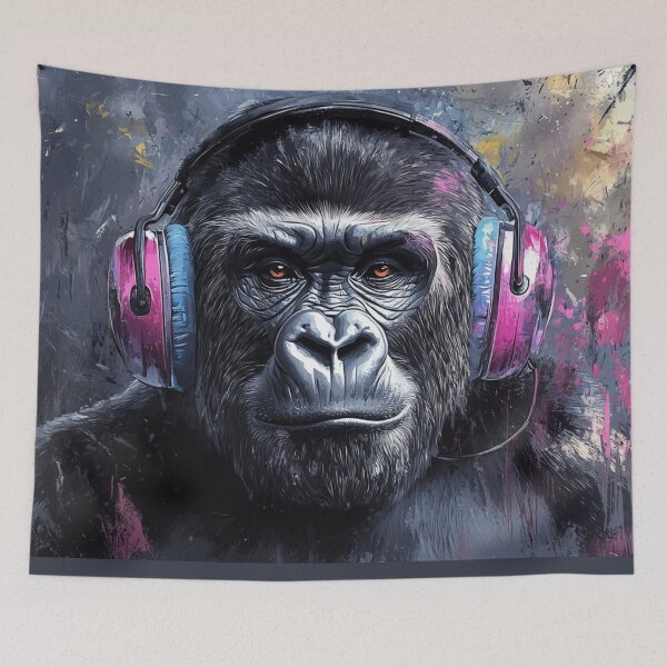 Item preview, DJ Monkey Thinker Gorilla With Violet Headphones  designed and sold by GrinGalore.