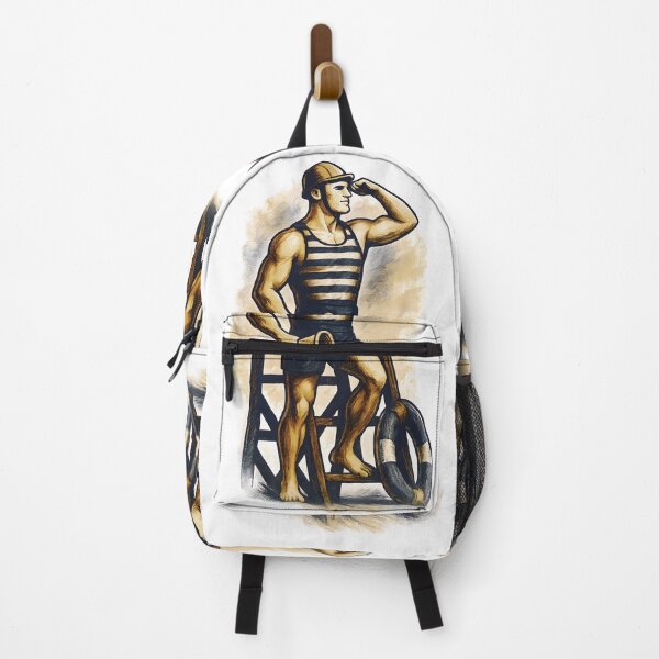 Item preview, Vintage Lifeguard Beach Patrol Illustration | Retro Rescue Swimmer Art Print designed and sold by Shoot-The-Moon.