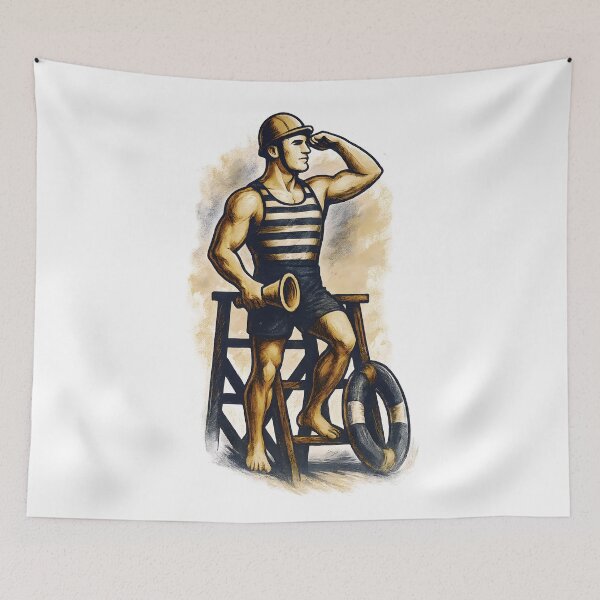 Item preview, Vintage Lifeguard Beach Patrol Illustration | Retro Rescue Swimmer Art Print designed and sold by Shoot-The-Moon.