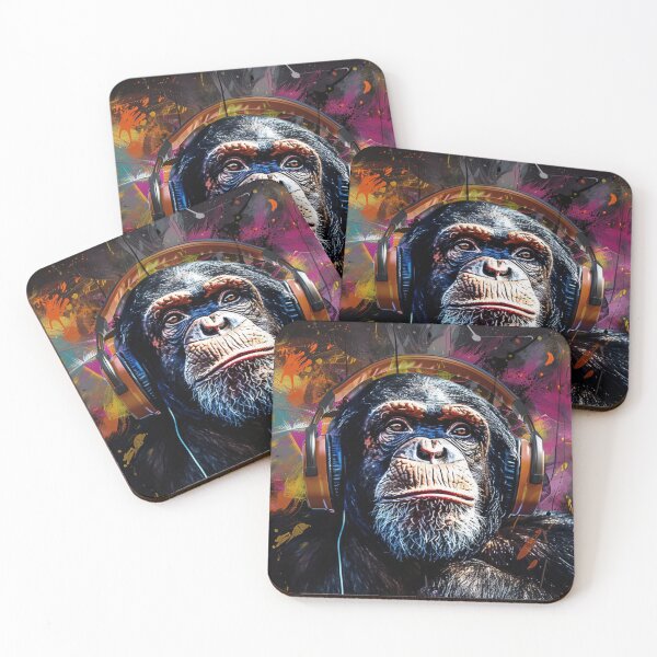 Item preview, DJ Monkey Thinker Colorful With Braun Headphones designed and sold by GrinGalore.